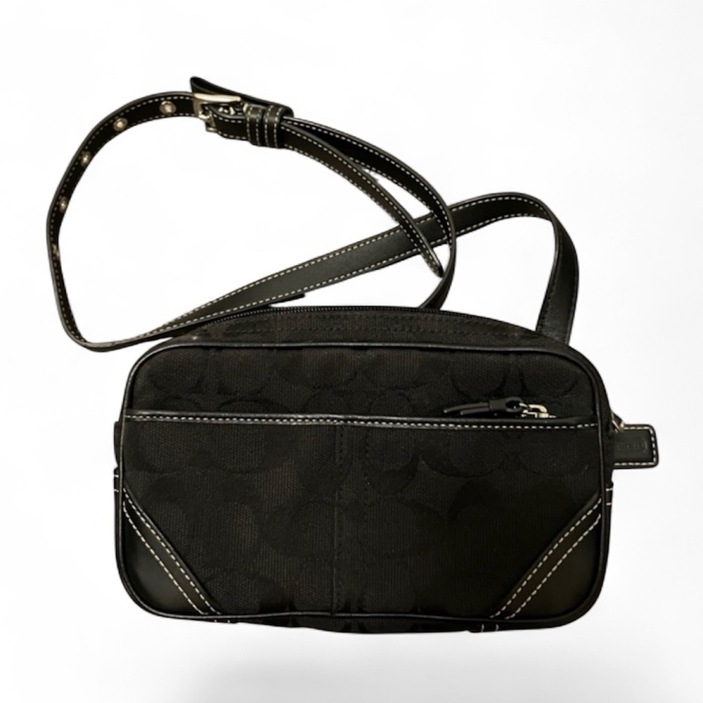 Coach Very‎ Rare EUC Vintage Signature Jacquard Leather Trim Waist Bag F68250